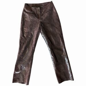 Vintage Cache Brown Embossed Leather Snake Print Pants Straight Leg Size 6
